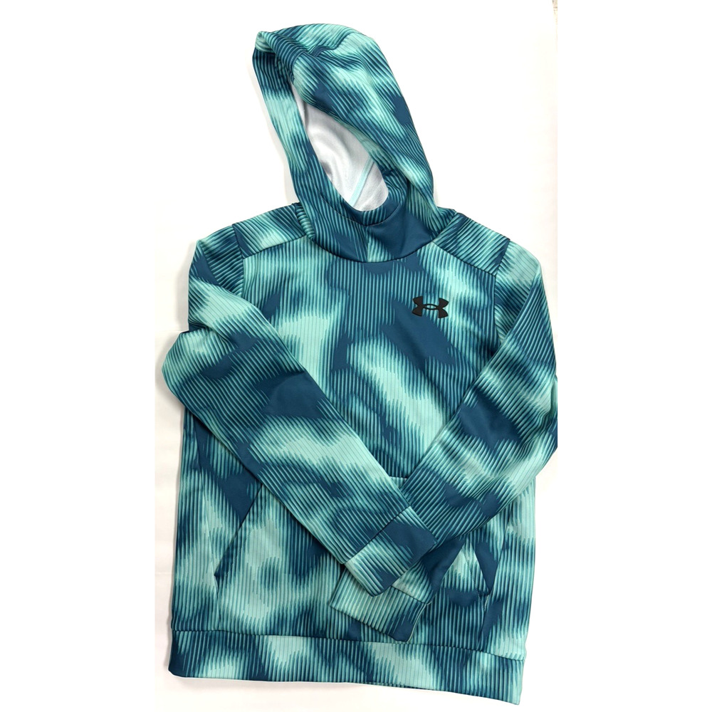 Under Armour Boys Pullover Hoodie Youth Size Medium Mini Green Stripes